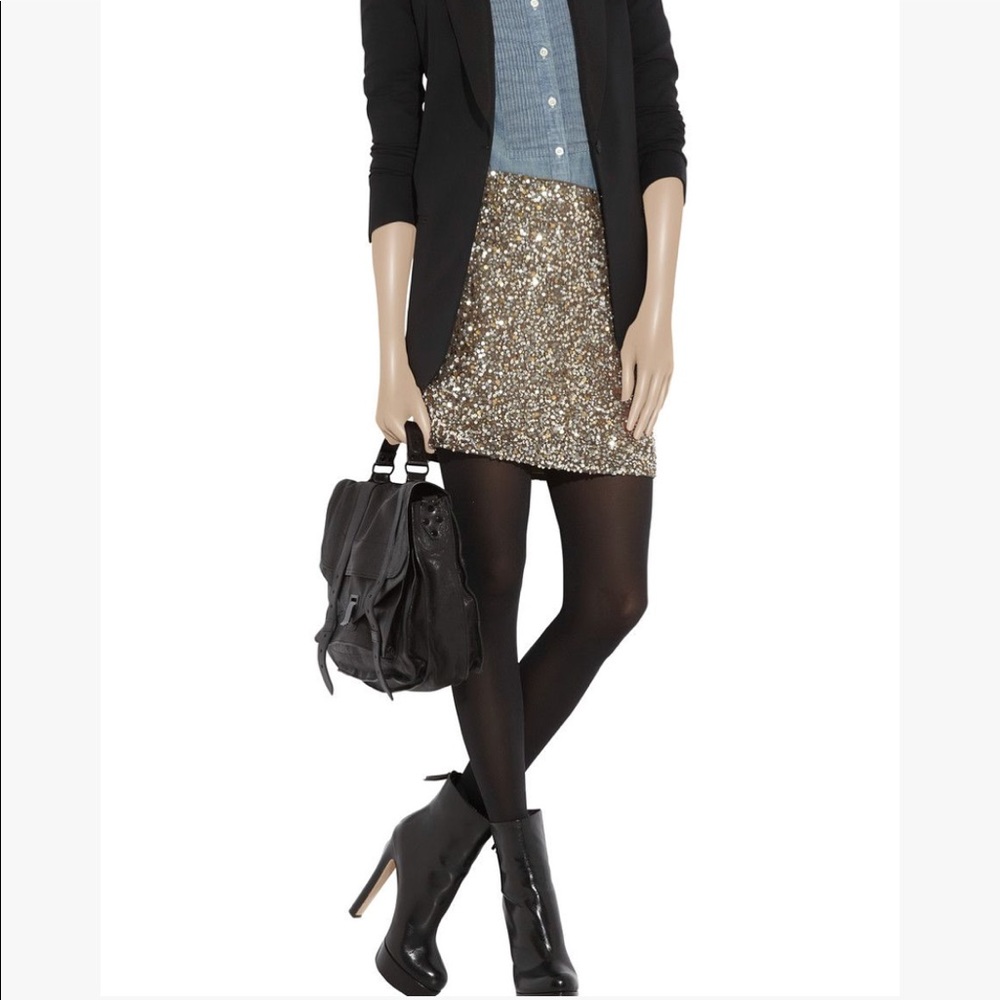VINCE Gold Metallic Shimmer Sequin Mini Skirt